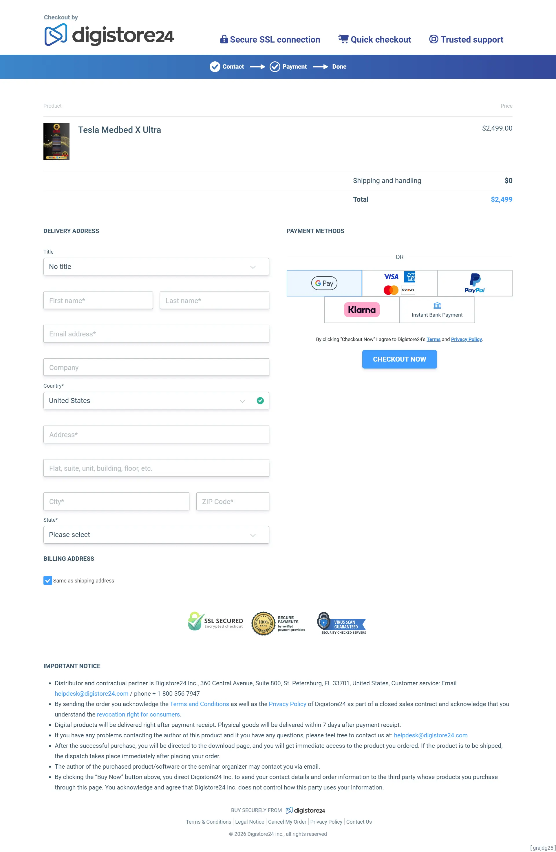 Tesla MedBed X order page